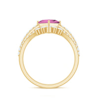 1 Carat Princess Cut Pink tourmaline and Diamond Wedding Ring Set for Women