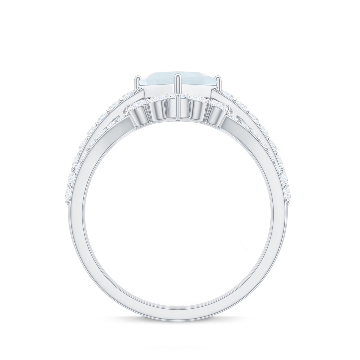 Princess Cut Solitaire Moonstone Designer Ring Set with Diamond