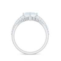 Princess Cut Solitaire Moonstone Designer Ring Set with Diamond
