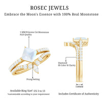 Princess Cut Solitaire Moonstone Designer Ring Set with Diamond