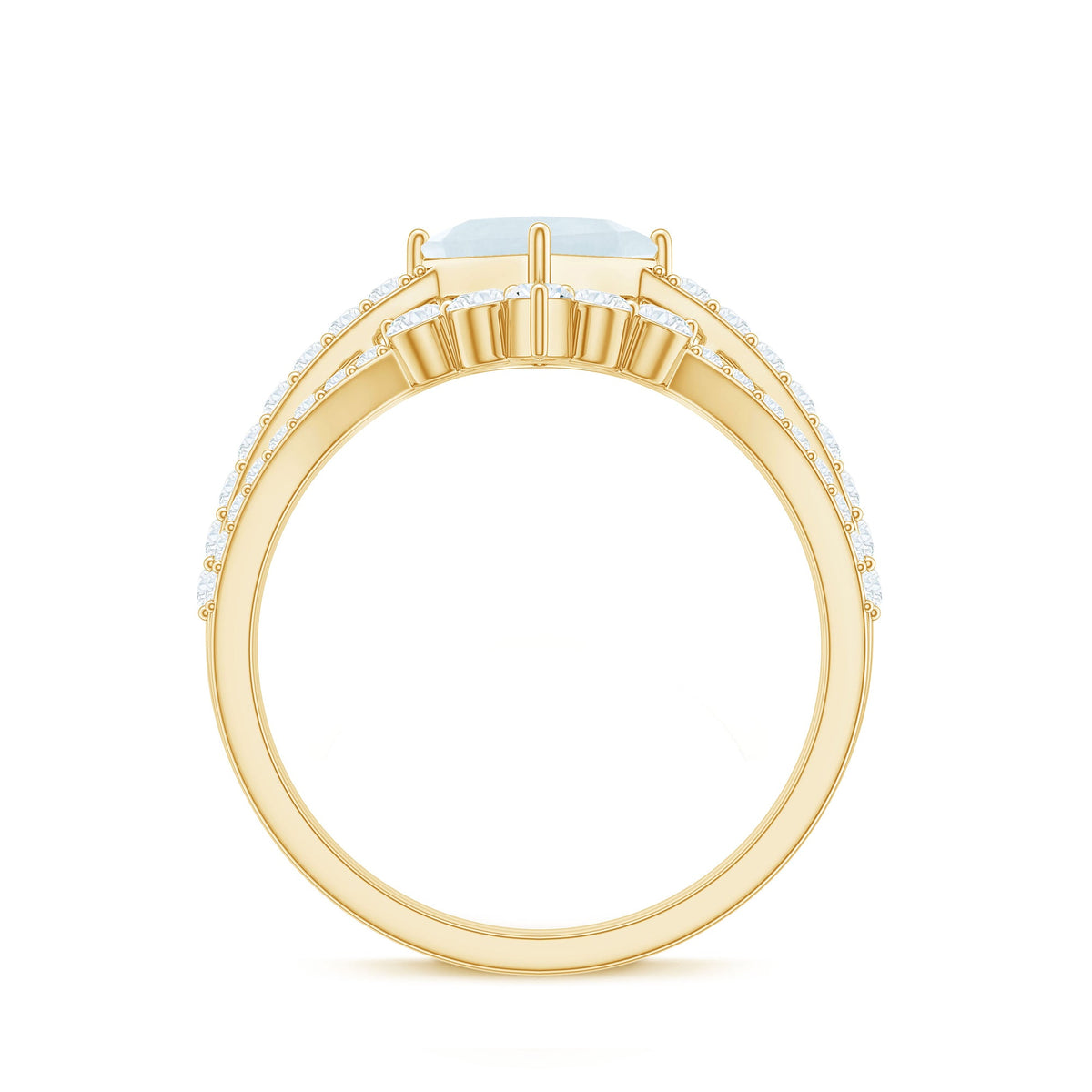 Princess Cut Solitaire Moonstone Designer Ring Set with Diamond