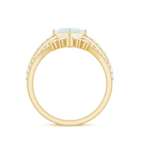 Princess Cut Solitaire Moonstone Designer Ring Set with Diamond
