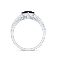 5mm Princess Cut Black Onyx Designer Wedding Rings Set with Moissanite