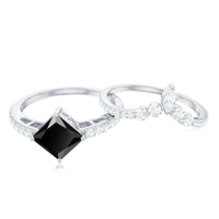 5mm Princess Cut Black Onyx Designer Wedding Rings Set with Moissanite