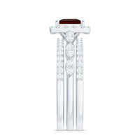 Genuine Princess Cut Garnet 3 Piece Bridal Ring Set with Moissanite