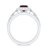 Genuine Princess Cut Garnet 3 Piece Bridal Ring Set with Moissanite