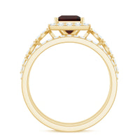 Genuine Princess Cut Garnet 3 Piece Bridal Ring Set with Moissanite