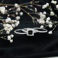 Princess Cut Black Onyx and Moissanite Trio Wedding Ring Set