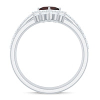 Natural Garnet Diamond 3 Piece Bridal Ring Set