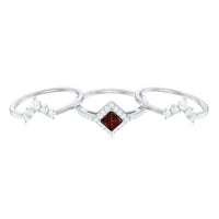 Natural Garnet Diamond 3 Piece Bridal Ring Set