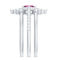 Real Pink tourmaline and Moissanite Trio Wedding Ring Set
