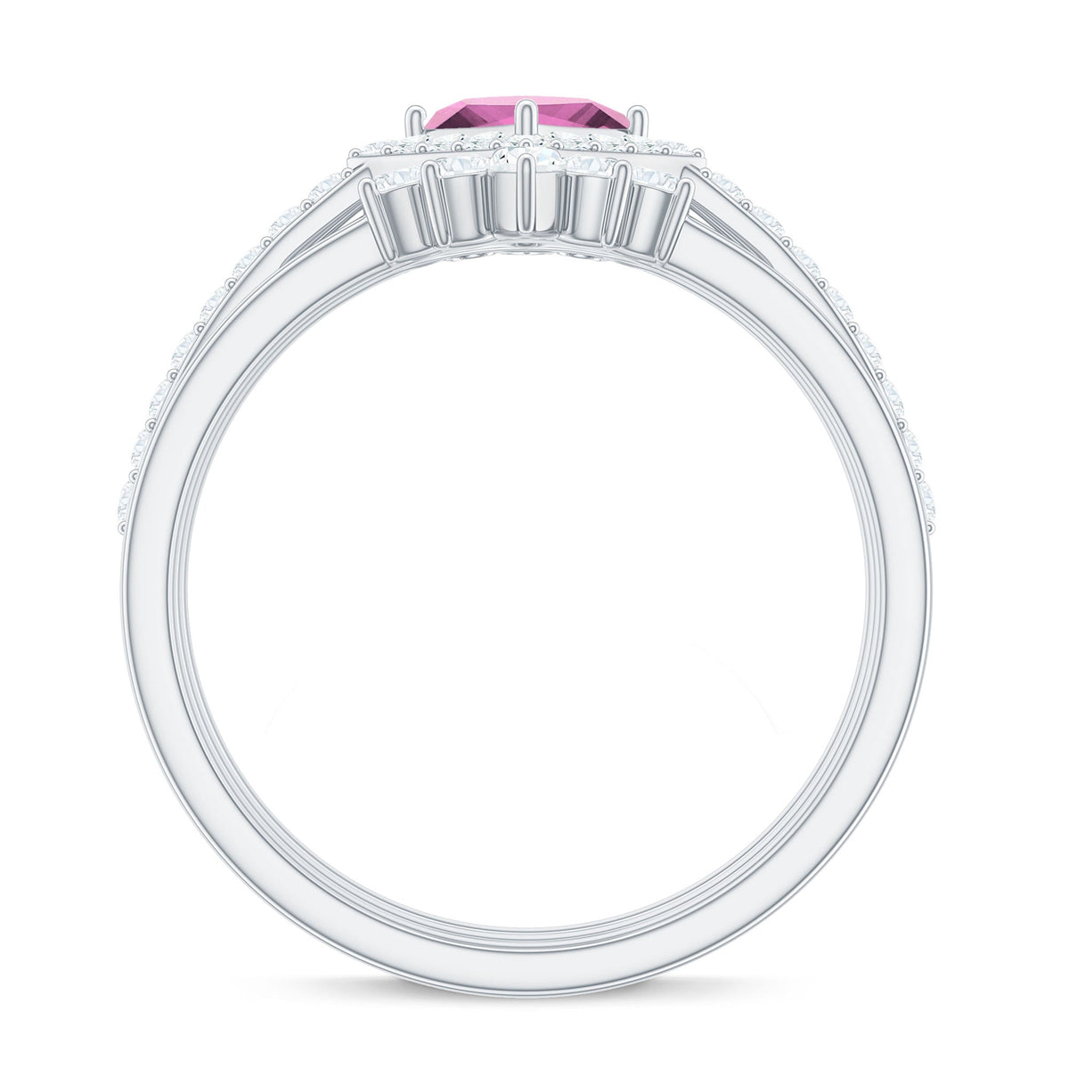 Real Pink tourmaline and Moissanite Trio Wedding Ring Set