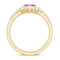 Real Pink tourmaline and Moissanite Trio Wedding Ring Set