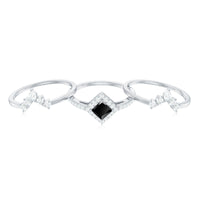 Certified 5mm Princess Cut Black Onyx Wedding Rings Set with Moissanite Band