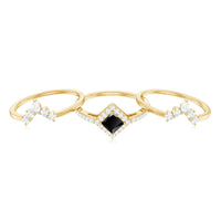Certified 5mm Princess Cut Black Onyx Wedding Rings Set with Moissanite Band