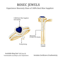 Real Heart Shape Blue Sapphire and Diamond Halo Wedding Ring Set