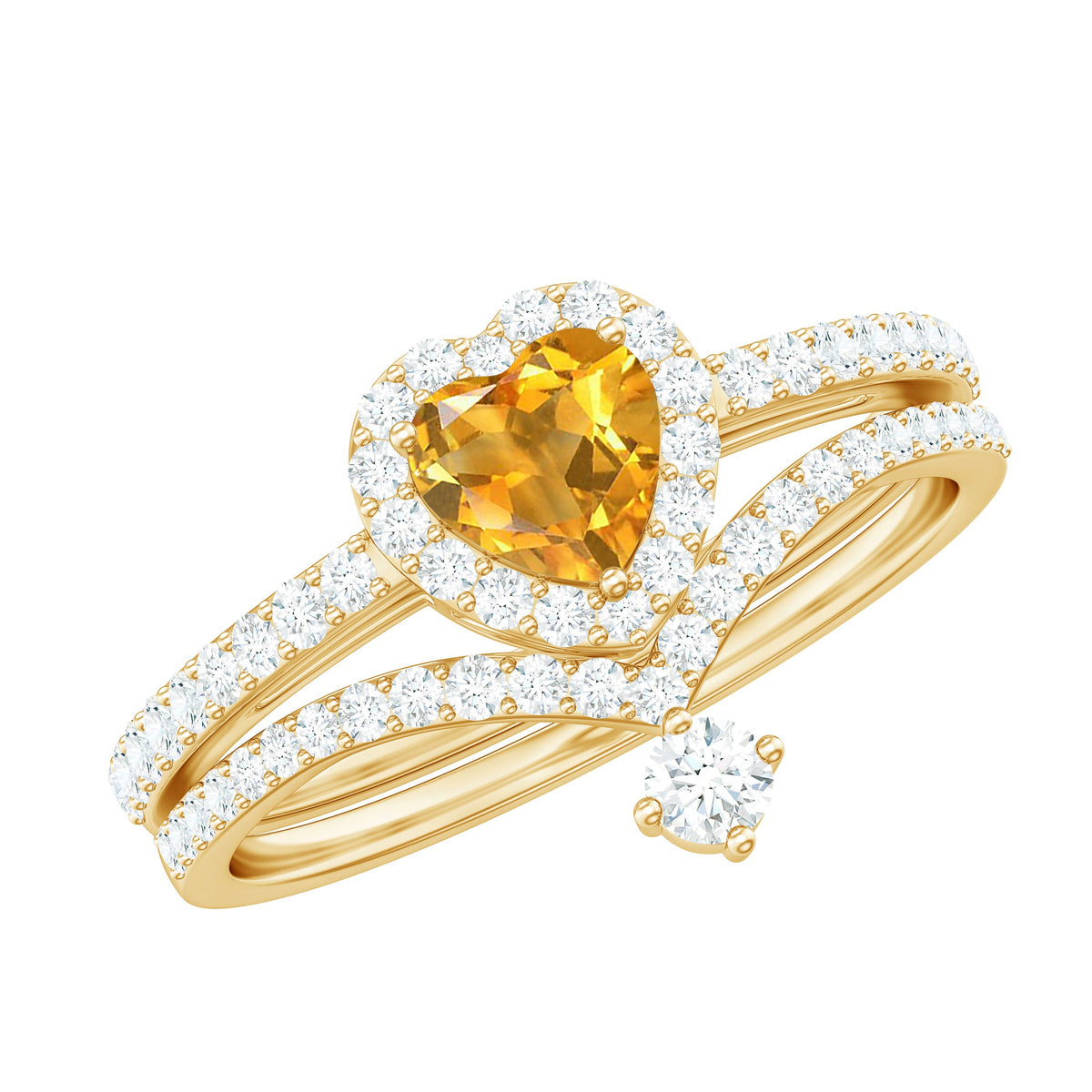 Certified Real Citrine Heart Shape Engagement Ring with Diamond Enhancer