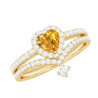 Certified Real Citrine Heart Shape Engagement Ring with Diamond Enhancer