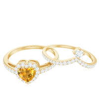 Certified Real Citrine Heart Shape Engagement Ring with Diamond Enhancer