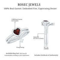 Natural Garnet Diamond Heart Engagement Ring Wedding Band Set