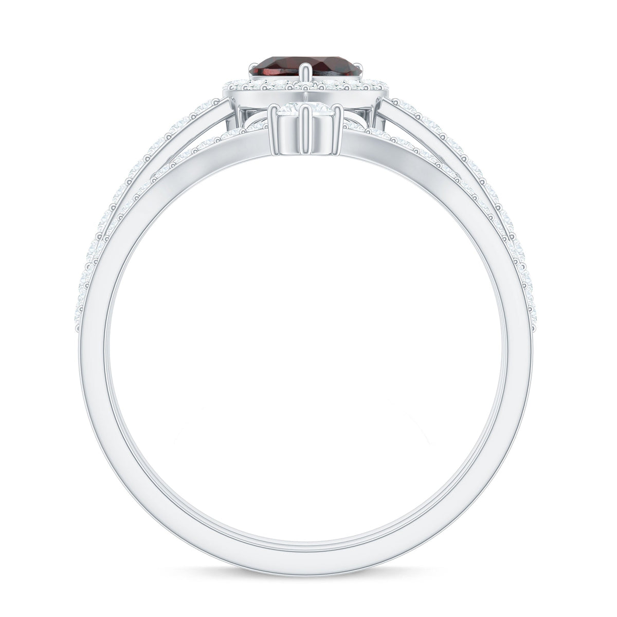 Natural Garnet Diamond Heart Engagement Ring Wedding Band Set