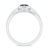 Natural Garnet Diamond Heart Engagement Ring Wedding Band Set