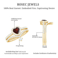 Natural Garnet Diamond Heart Engagement Ring Wedding Band Set