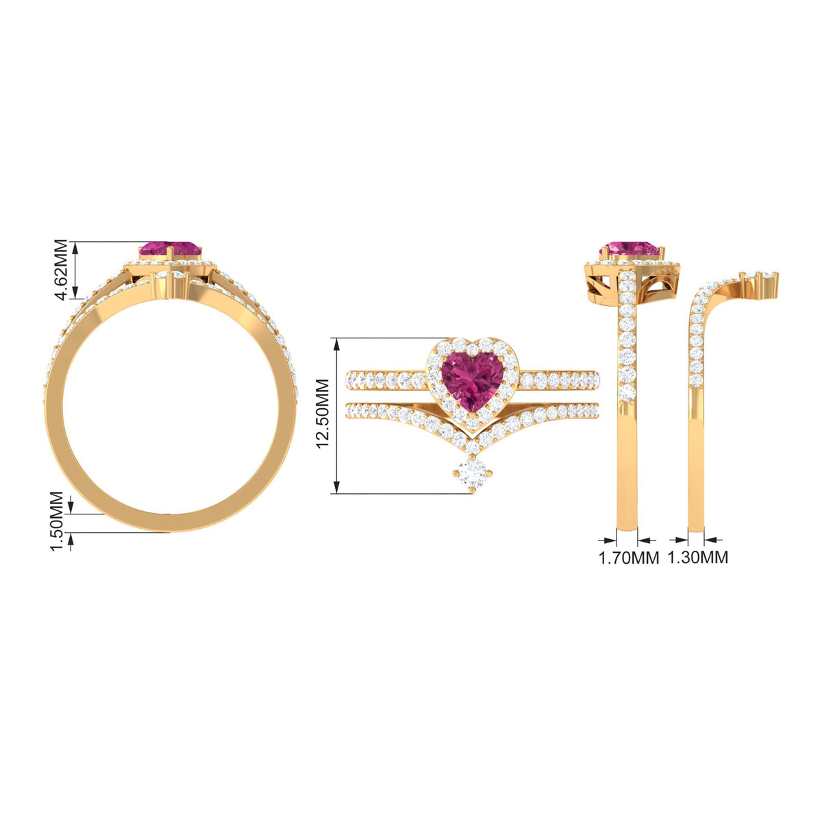 Genuine Pink Tourmaline Ring Set with Moissanite