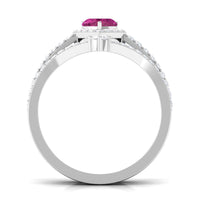 Genuine Pink Tourmaline Ring Set with Moissanite