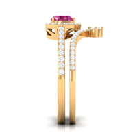 Genuine Pink Tourmaline Ring Set with Moissanite