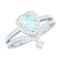 Natural Ethiopian Rainbow Opal Heart Shaped Engagement Ring with Enhancer