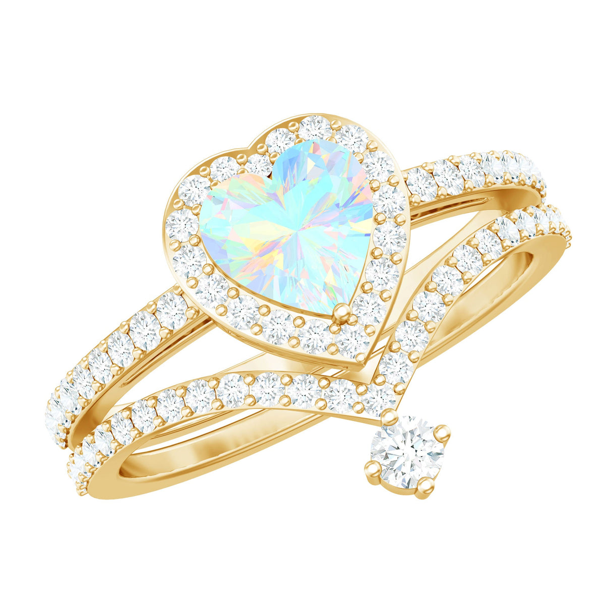 Natural Ethiopian Rainbow Opal Heart Shaped Engagement Ring with Enhancer