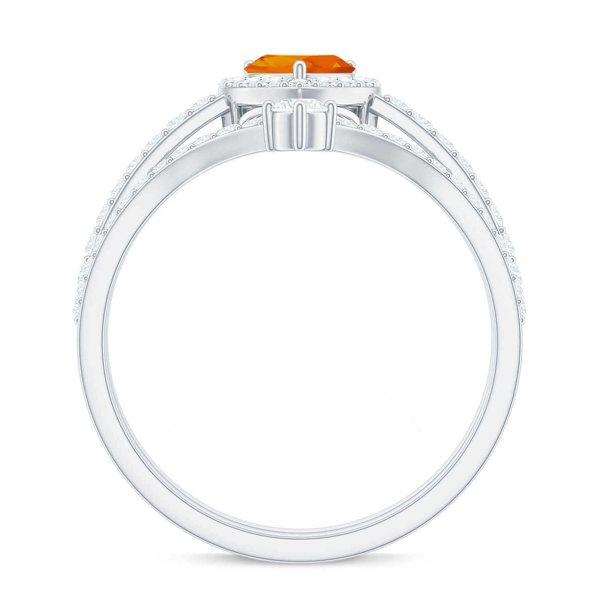 Heart Shape Fire Opal Ring Set with Moissanite