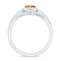 Heart Shape Fire Opal Ring Set with Moissanite
