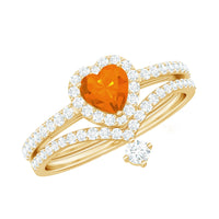Heart Shape Fire Opal Ring Set with Moissanite