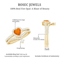 Heart Shape Fire Opal Ring Set with Moissanite