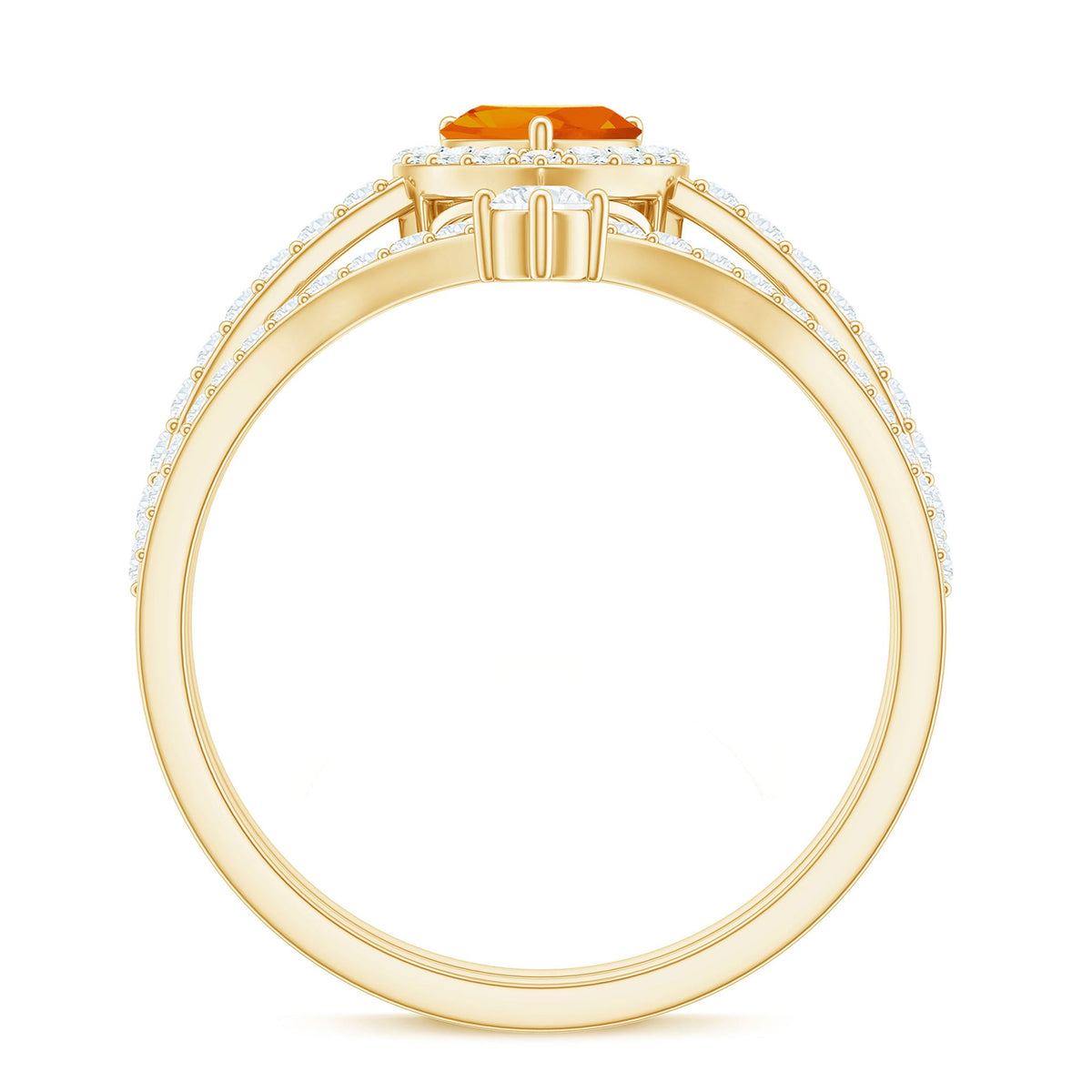 Heart Shape Fire Opal Ring Set with Moissanite