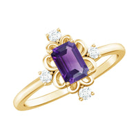 Vintage Inspired 1.4 Carat Amethyst Emerald Cut Engagement Ring with Diamond