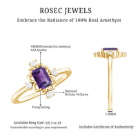 Vintage Inspired 1.4 Carat Amethyst Emerald Cut Engagement Ring with Diamond