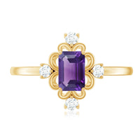 Vintage Inspired 1.4 Carat Amethyst Emerald Cut Engagement Ring with Diamond