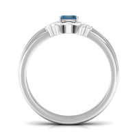 4X6mm Emerald Cut London Blue Topaz Solitaire Ring Set with Diamond