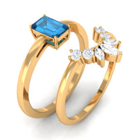 4X6mm Emerald Cut London Blue Topaz Solitaire Ring Set with Diamond