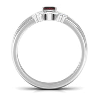 Genuine Garnet Diamond Emerald Cut Engagement Ring with Wedding Band