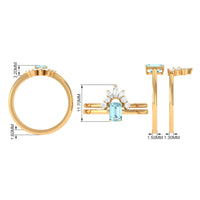 Natural Emerald Cut Aquamarine Engagement Ring with Diamond Wedding Band