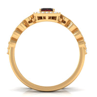 Vintage Looking Garnet Diamond Emerald Cut Wedding Bridal Ring Set