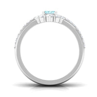 Certified Emerald Cut Real Aquamarine Trio Wedding Ring Set with Diamond