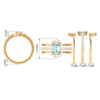 Certified Emerald Cut Real Aquamarine Trio Wedding Ring Set with Diamond