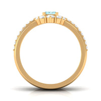Certified Emerald Cut Real Aquamarine Trio Wedding Ring Set with Diamond