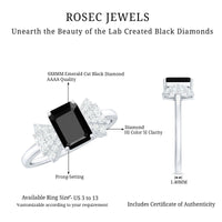 1.6 Carat Lab Grown Black Diamond Emerald Cut Engagement Ring with White Diamond Bow