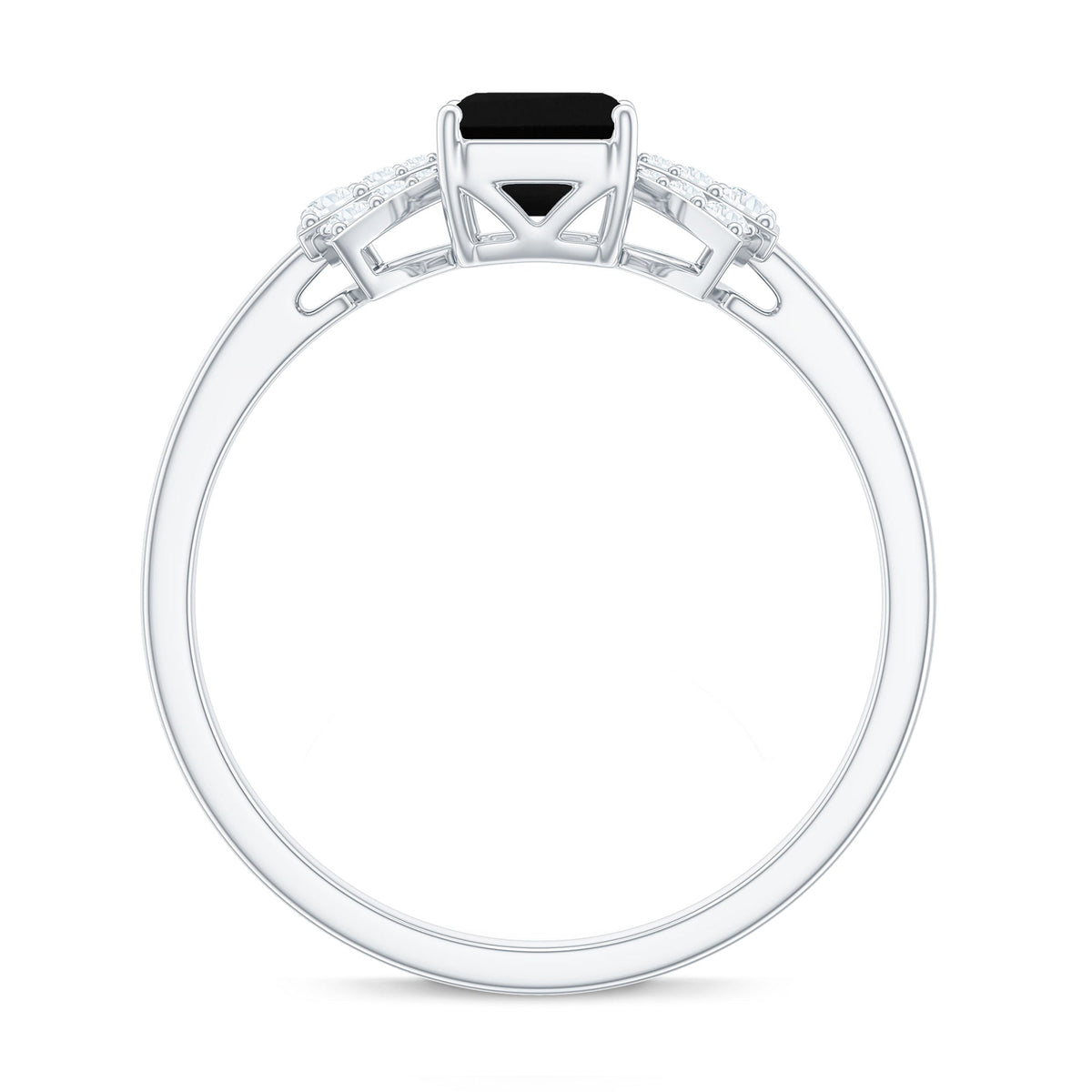 1.6 Carat Lab Grown Black Diamond Emerald Cut Engagement Ring with White Diamond Bow